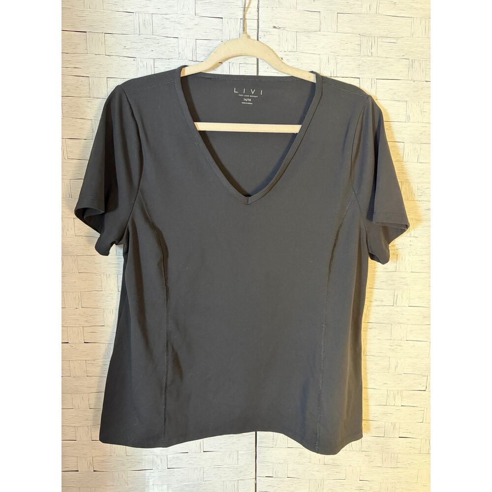 Lane Bryant Black V-Neck Short Sleeve Tee